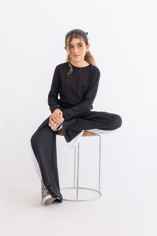 Black Plush Trousers with Side Bands