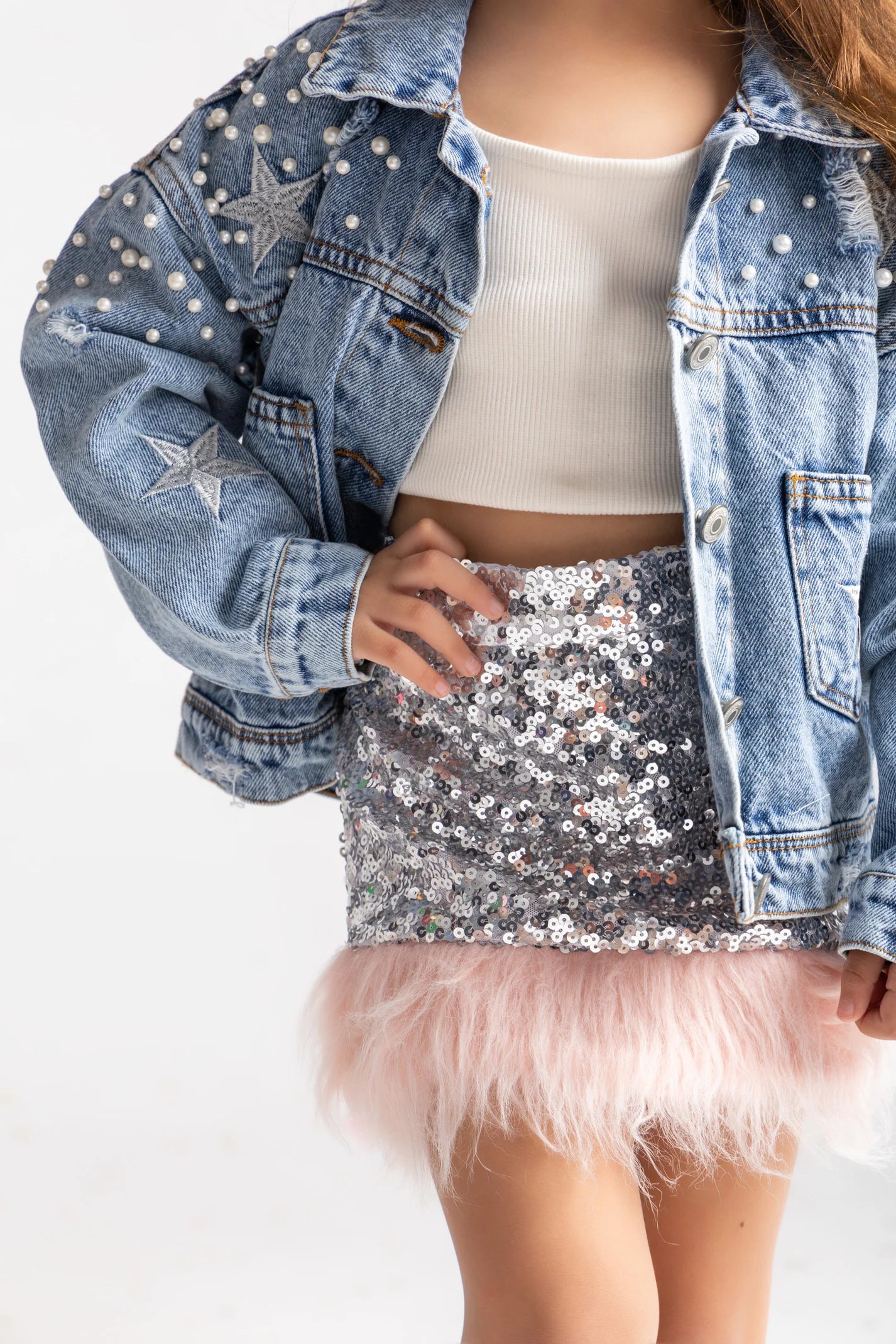 Pearls & Stars Embellished Denim Jacket