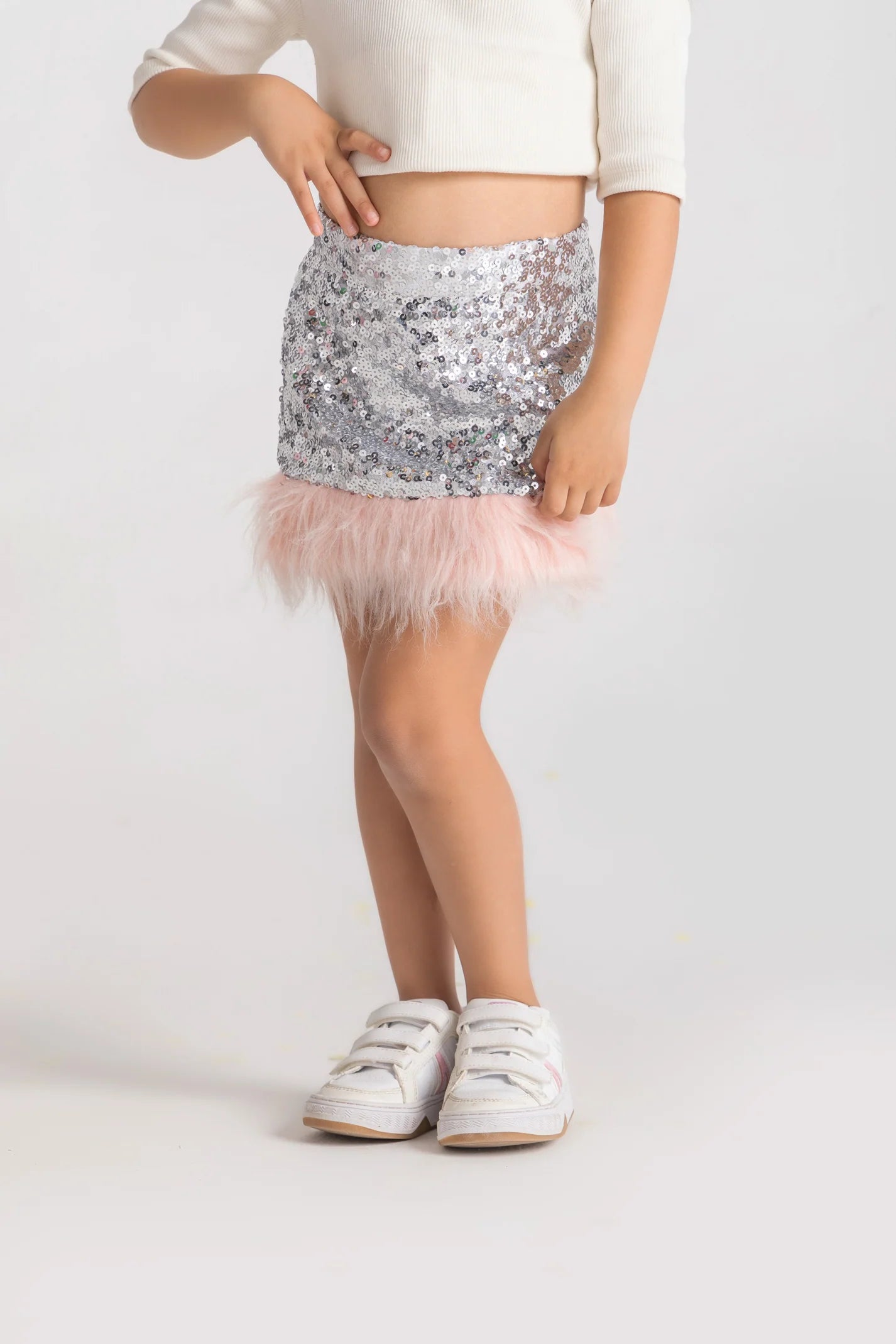 Sequin Fur Mini Skirt