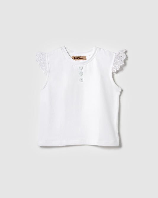 Ruffled Embroidered white T-shirt