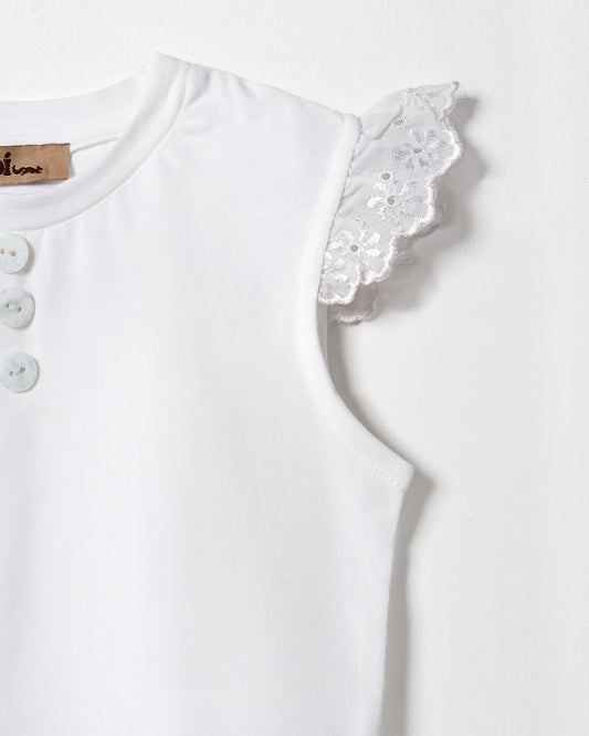 Ruffled Embroidered white T-shirt