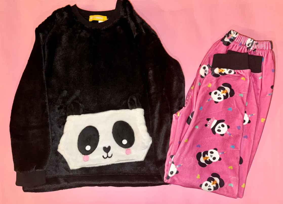 Black Panda Fleece Pyjama