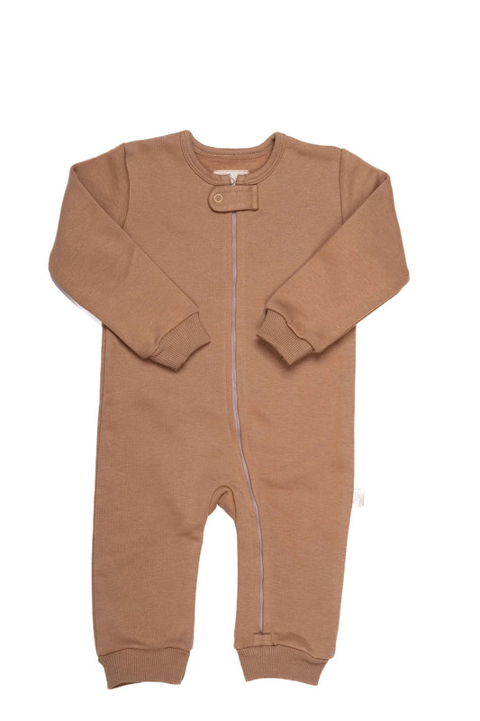 Chestnut Plain Zip-up Onesie