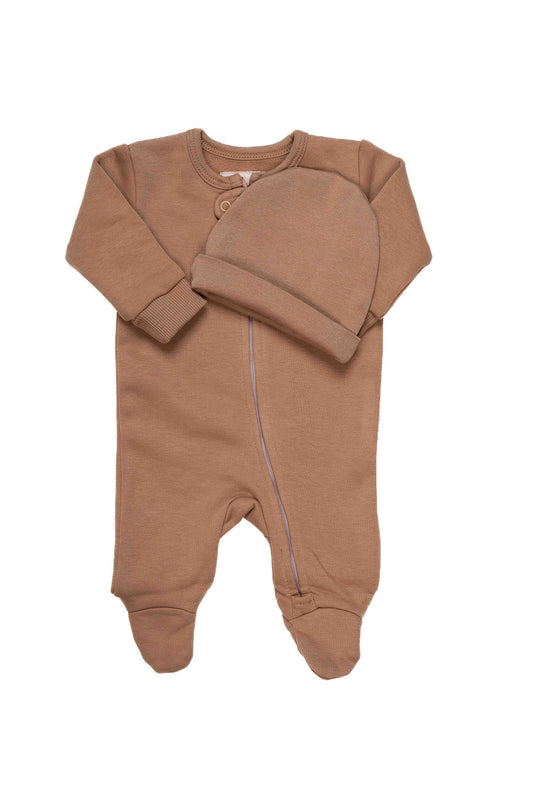 Chestnut Plain Zip-up Onesie