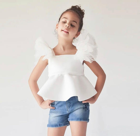 White Tulle Ruffle Top